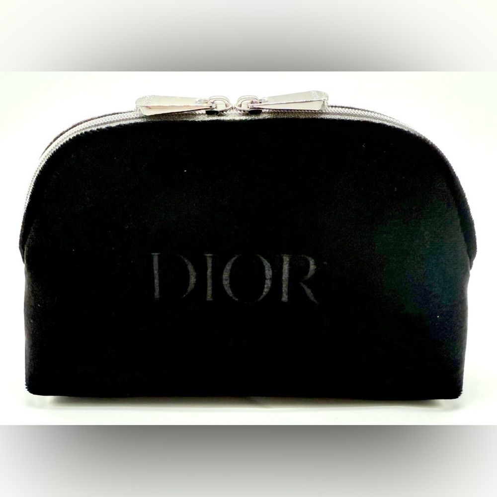 CHRISTIAN DIOR Velvet Embroidered Logo Zippered Luxury Makeup Pouch Bag OS NEW - Picture 4 of 9